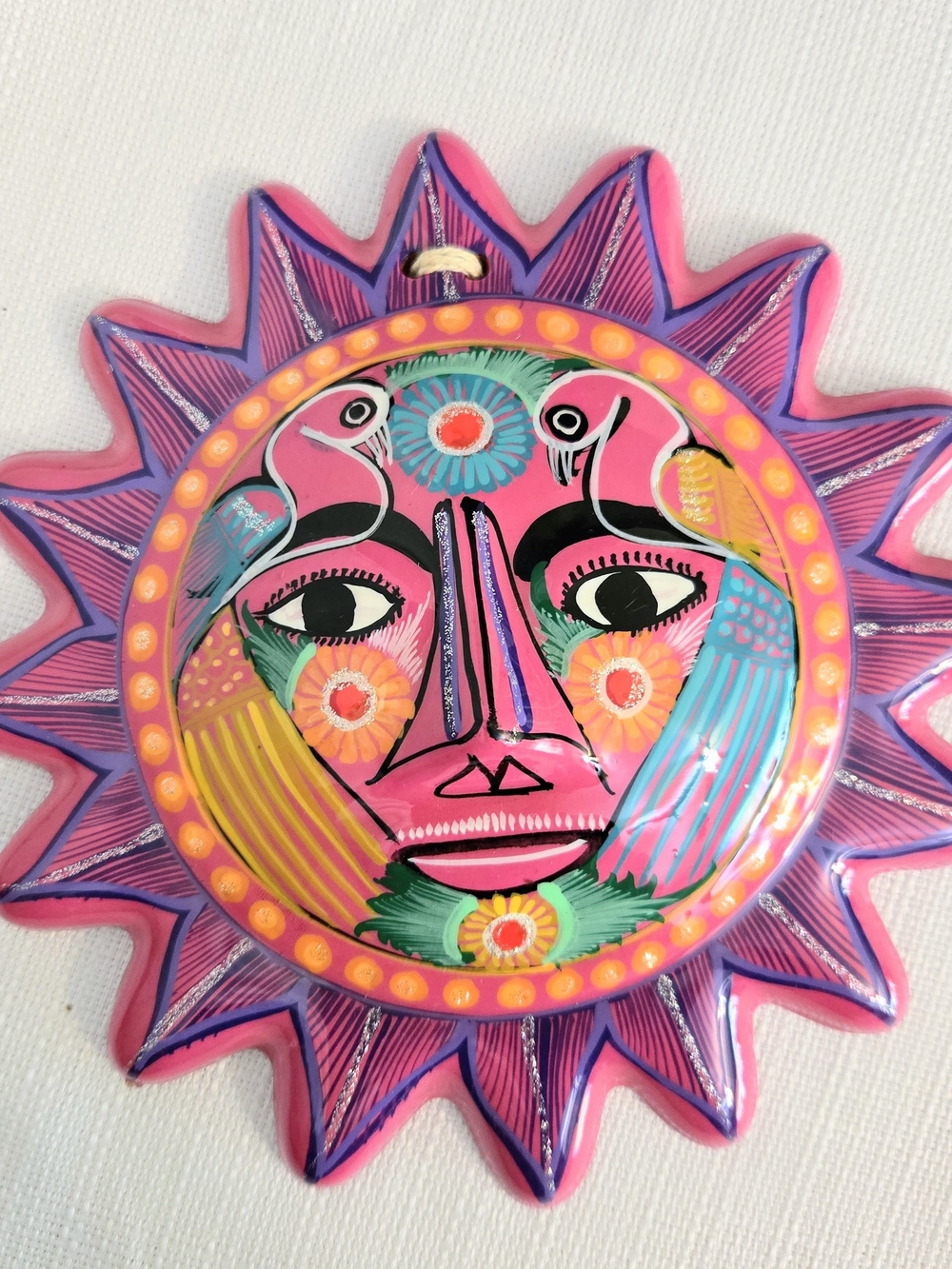 Terra Cotta Sun Face Pink Wall Plaque Folk Art 8" Indoor Outdoor Southwestern